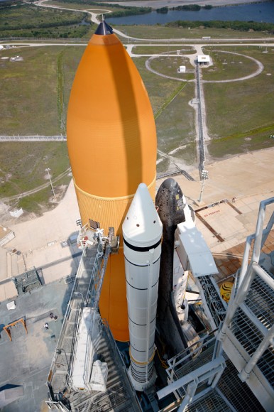 Looking down at Atlantis from the gantry. Credit: Mike Deep for Universe Today.