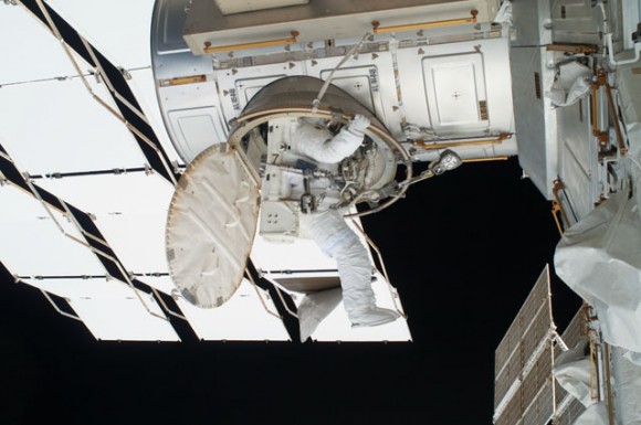Astronaut Ron Garan egresses the Quest airlock on the International Space Station as he prepares to join crewmate Mike Fossum for the spacewalk. Credit: NASA