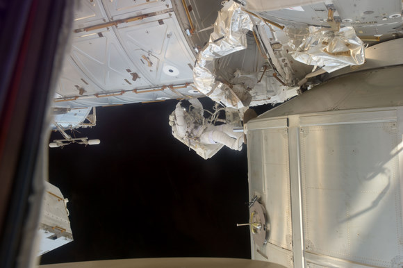 Another view of Mike Fossum during the spacewalk. Credit: NASA