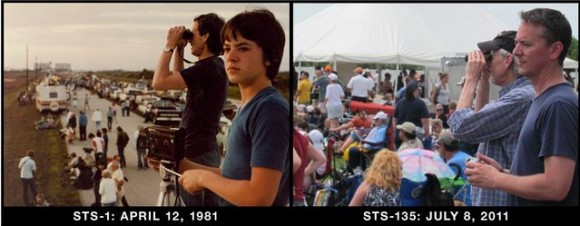 Father and Son: STS-1 and STS-135. Chris Bray and his father took two similar images, 30 years apart. Image courtesy Chris Bay. Click the image to see it on Flickr.
