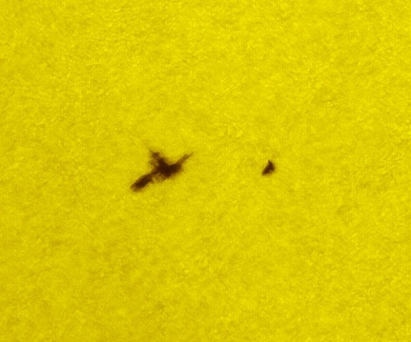 Atlantis and the ISS side by side, 50 minutes after undocking. Credit: Theirry Legault. Click for larger version, and full version of the Sun's face.