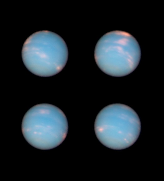 Four images of Neptune taken a few hours apart by the Hubble Space Telescope on June 25-26, 2011. Credit: NASA, ESA and the Hubble Heritage Team (STScI/AURA)