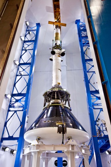 The Orion casule in an Acoustic Chamber for testing at Lockheed Martin. Credit: Lockheed Martin