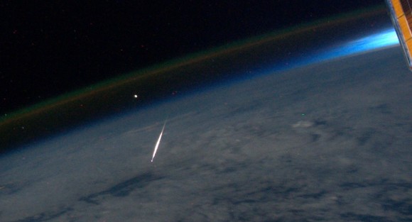 'What a shooting star looks like from space," wrote ISS astronaut Ron Garan on Twitter. Click for larger version.
