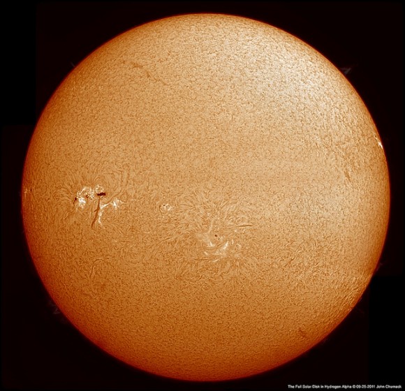 The Full Solar Disk in Hydrogen Alpha Light 09-25-2011. Credit: John Chumack. Click for larger version on Flickr.