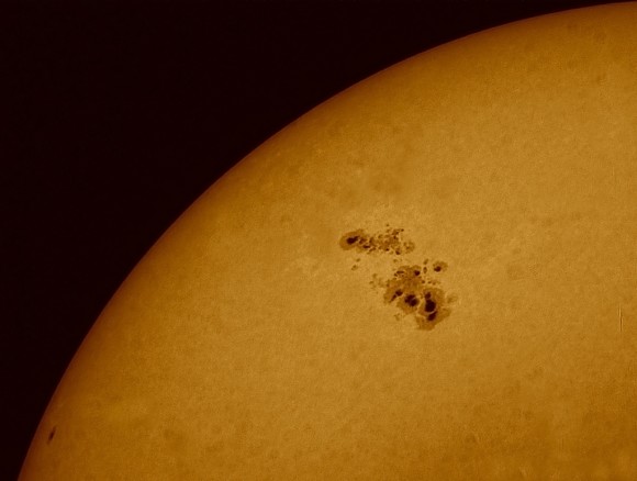 Active Region 1339 and friends on Nov. 4, 2011. Credit: César Cantu from Monterrey, Mexico, and the Chilidog Observatory.