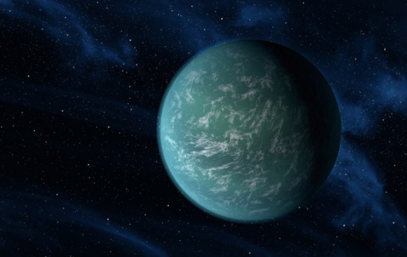 Artist's conception of "Super-Earth" exoplanet Kepler-22b, which is about 2.4 times larger than Earth. Credit: NASA.