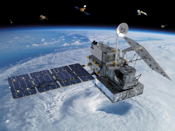 Visualization of the GPM Core Observatory and Partner Satellites. Credit: NASA