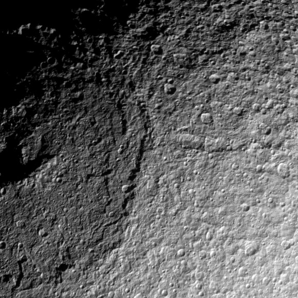 Odysseus Crater on Tethys from NASA's Cassini spacecraft.
