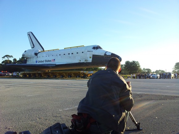 A member of the Chasing Atlantis film team captures Atlantis during its last journey to the Kennedy Space Center in November 2012.