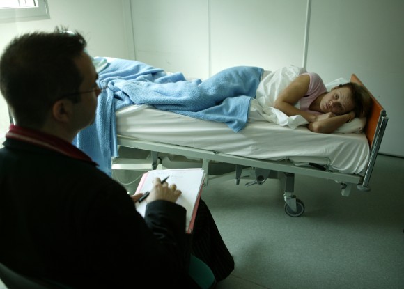 Bedrest volunteer in bed during a study conducted in 2005. Credit ESA
