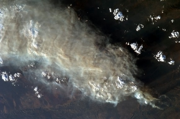 Huge plumes of smoke from bush fires in Australia were visible from the International Space Station. Credit: NASA/Chris Hadfield.