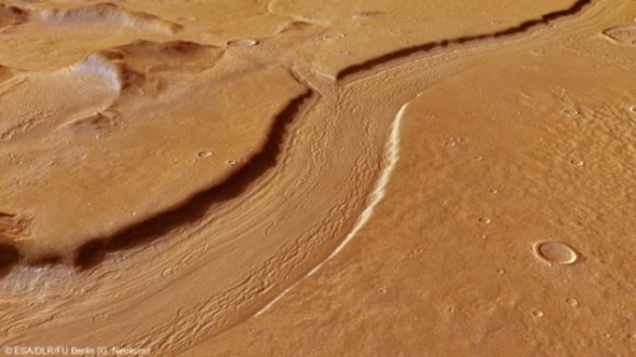 Perspective view of Reull Vallis. Credit and Copyright: ESA/DLR/FU Berlin (G. Neukum)