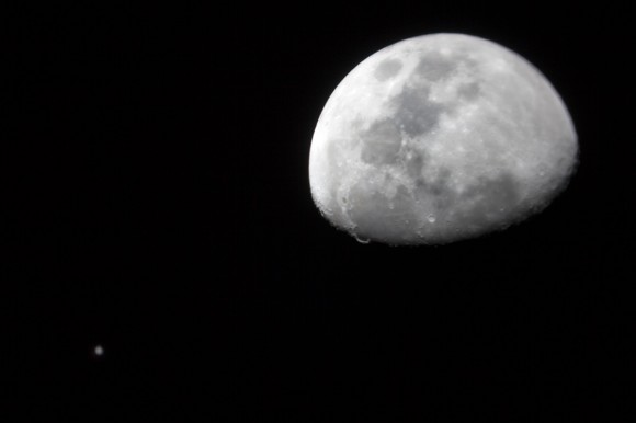 Who says you can't enjoy the night sky even in Urban areas! This photo of Jupiter and the Moon in close proximity was taken in the light polluted suburbs of Atlanta, Georgia. This photo is one shot - not a collage! Credit and copyright: Dave Hudson.