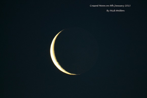 The crescent Moon taken at sunrise on January 9, 2013 from Carmyllie, Scotland. Credit and copyright: Mike Walton.