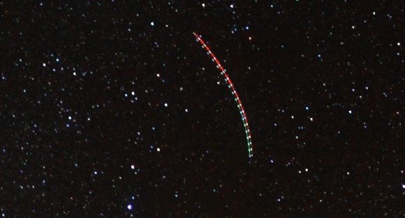 A close-up, 25 second exposure of an object flying through the field of view. Credit: Gavin Heffernan/Sunchaser Pictures.