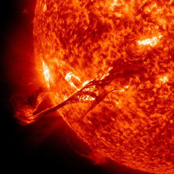 A coronal mass ejection (CME) from the Sun on August 31, 2012, the event that caused a third ring to form in the Van Allen radiation belts. Credit: NASA