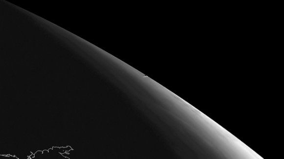 An image from the SEVIRI instrument aboard the Meteosat-10 geostationary satellite. The vapor trail left by the meteor that was seen near Chelyabinsk in Russia on 15th February 2013 is visible in the center of the image. Original data Copyright EUMETSAT 2013