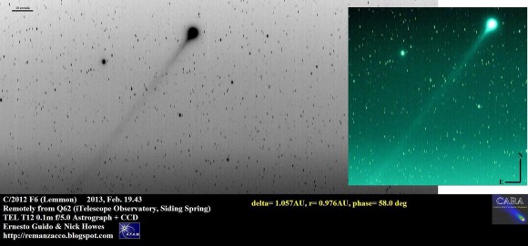 Cmet C/2012 F6 (Lemmon), imaged on Feb. 19. 2013 remotely from Q62 (iTelescope Observatory, Siding Spring). Credit: Ernesto Guido and Nick Howes, Remanzacco Observatory.