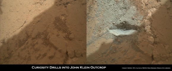 Curiosity drills John Klein Sol 176_1a_Ken Kremer