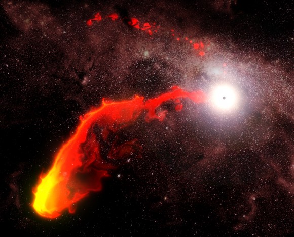 Illustration of gas cloud G2 approaching Sgr A* (ESO/MPE/M.Schartmann/J.Major)