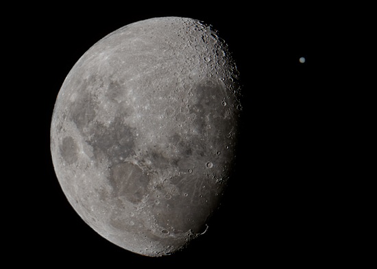 The Moon versus Jupiter during the previous occultation of the planet last month. (Image courtesy of Luis Argerich at Nightscape Photography; used with permission).