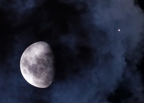 The January 2013 occultation of Jupiter by the Moon as seen from South America. (Image courtesy of Luis Argerich & Nightscape Photography; used with permission.