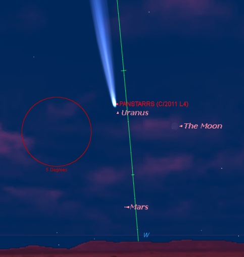 Looking west at dusk on the night of March 12th for North American viewers.