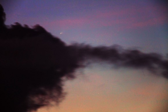 Comet L4 PanSTARRS photographed from Australia at dawn on Feb. 17, 2013 with a telephoto lens. A bright head and short tail are visible. Credit: Joseph Brimacombe