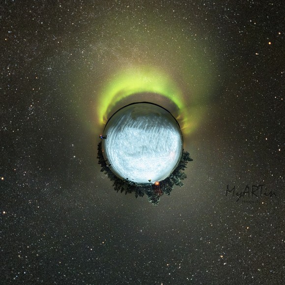 A 'polar panoramic effect' view of the aurora in Finland on Feb. 9, 2013. Credit and copyright: Martin Stojanovski.