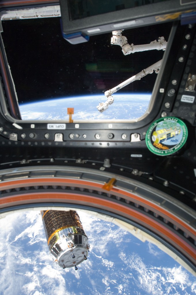Canadarm2 makes some moves towards Japan's robotic H-II Transfer Vehicle (HTV-3) during Expedition 32. Credit: NASA