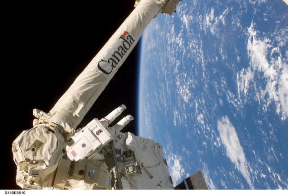 Jerry Ross works on the International Space Station during the STS-110 mission in 2002. Credit: NASA