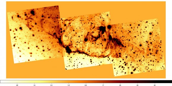 An image of the giant lobes of the planetary nebula KjPn 8 in the light of the emission lines of hydrogen and singly ionised nitrogen, obtained with the narrowband camera on the new 2.3-m Aristarchos telescope. Detailed measurements of the lobes have allowed the determination of their expansion velocity, distance and ages. The results indicate their origin in a remarkable eruptive binary system. Credit: P. Boumis / J. Meaburn
