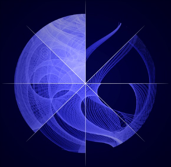 This image compresses the Vela movie sequence into a single snapshot by merging pie-slice sections from eight individual frames. Credit: NASA/DOE/Fermi LAT Collaboration