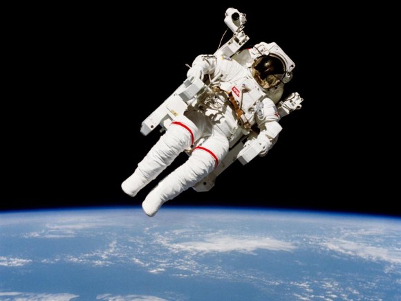 Bruce McCandless testing out the ultimate jetpack during STS-41B in February 1984. Credit: NASA