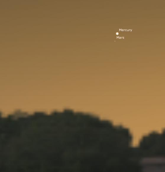 Mercury and Mars on February 8, 2013. See how close they'll be? Image credit: Stellarium.