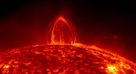 Screenshot of a dazzling magnetic display on the Sun, a phenomenon known as coronal rain. Credit: NASA/SDO