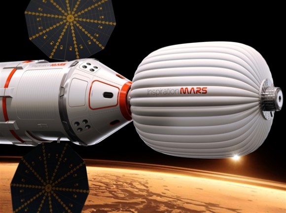An artist's concept of how the spacecraft for the Inspiration Mars Foundation's "Mission for America" might be configured. Credit: Inspiration Mars.