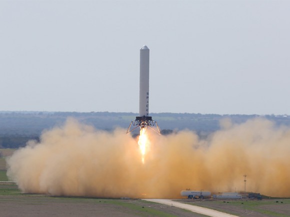 SpaceX Grasshopper test flight successfully demonstrates touchdown on land as a prelude to future demonstration missions to recover Falcon 9 1st stages. Credit: SpaceX
