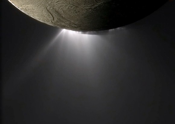 Saturn's moon Enceladus sprays its salty sea out into space (NASA/JPL/SSI/J. Major)