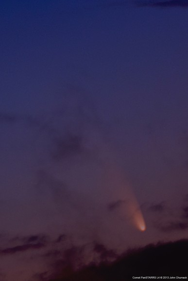 Comet PANSTARRS as seen through the clouds in Indianapolis, Indiana. Credit: John Chumack.