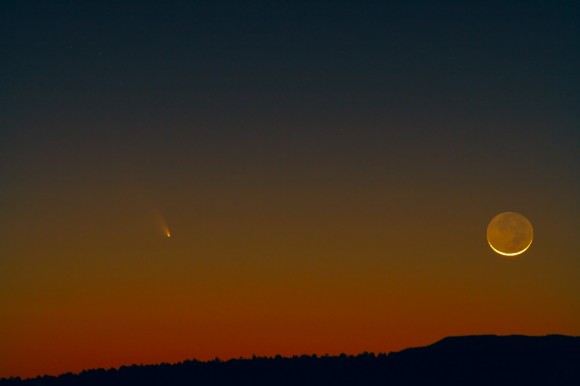Comet PANSTARRS and the lunar crescent in a colorful Arizona sunset. Credit and copyright: Chris Schur.