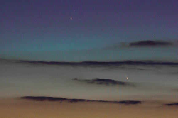 Comet Pan-STARRS from Holland on March 15, 2013 at about 7:45 PM, shortly after sunset - Canon 60D camera, Canon 100/400 mm lens, exposure time 15 seconds, ISO 300. Credit: Rob van Mackelenbergh