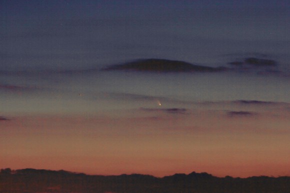 Comet Pan-STARRS from Holland on March 15, 2013 at about 7:45 PM, shortly after sunset - Canon 60D camera, Canon 100/400 mm lens, exposure time 15 seconds, ISO 300. Credit: Rob van Mackelenbergh