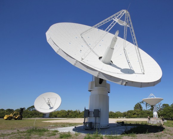 Installation of new KaBOOM asteroid detection radar dish antenna system at the Kennedy Space Center, Florida, aims to avert Earth's demise. Credit: Ken Kremer (kenkremer.com)