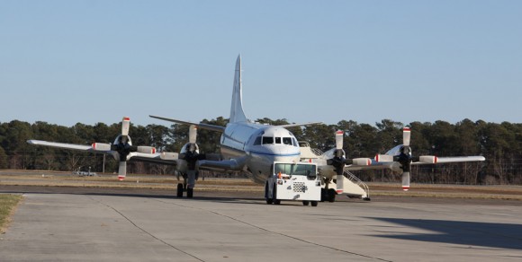 NASA IceBridge P-3B research aircraft prepares for departure from runway at NASA Wallops Flight Facility in Virginia to Thule Air Base in Greenland. Credit: Ken Kremer (kenkremer.com)