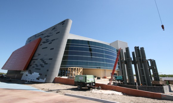 Star Fleet like headquarters- still under construction - is the permanent new home for Space Shuttle Atlantis due to open in June 2013 the Kennedy Space Center Visitor Complex in Florida. Credit: Ken Kremer (kenkremer.com)
