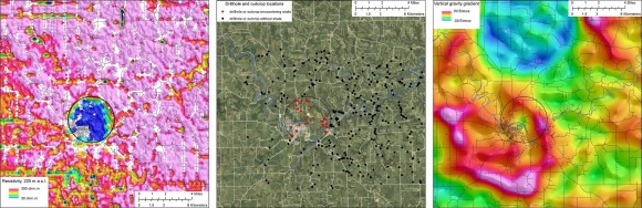 Three panel geophysical image of the Decorah, Iowa region. (Credit: USGS, click to enlarge).