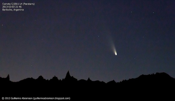 Comet PANSTARRS sets behind Mt. Cathedral, in Bariloche, Argentina. Credit and copyright: Guillermo Abramson.