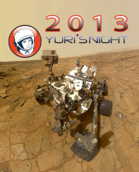 Yuri's Night celebrated by the Curiosity rover in Yellowknife Bay on Mars. Credit: NASA